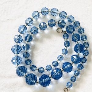 Glass Necklace Baby Blue Crystal Faceted Glass Vintage 1940-42